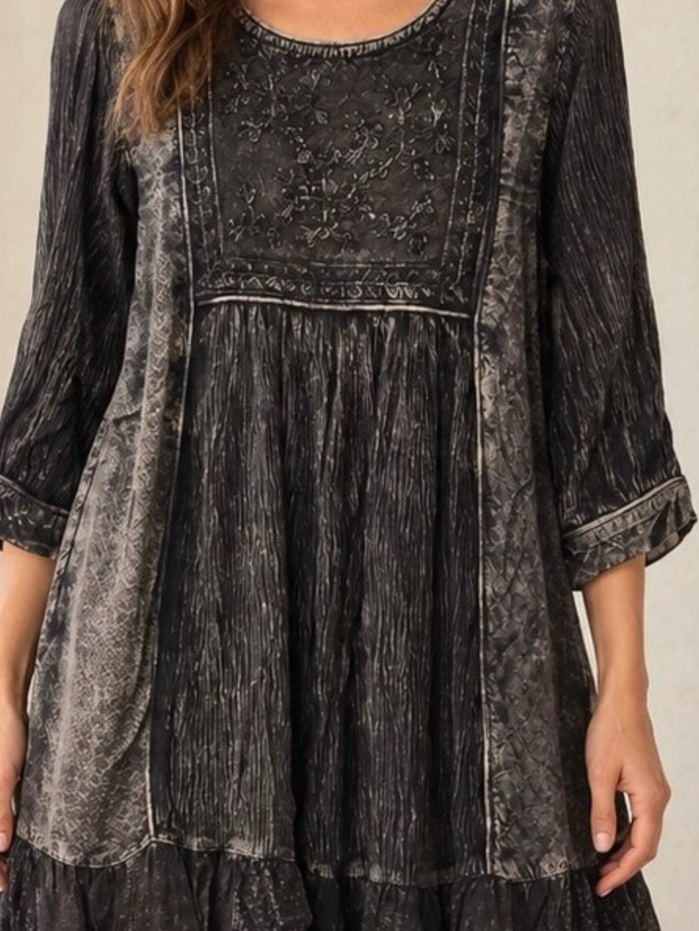 Young Threads Black Crochet Tiered Long-Sleeve Dress - Picture 4 of 6